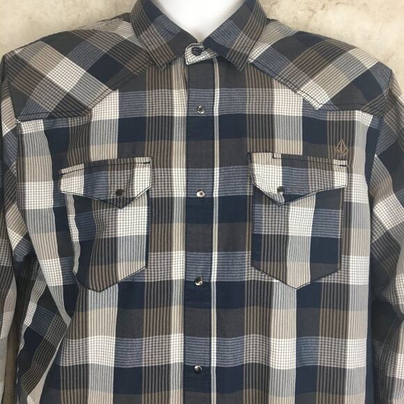 Volcom Men's Workwear Long Sleeve Plaid Shirt with Snap-Buttons Size L - Picture 7 of 16